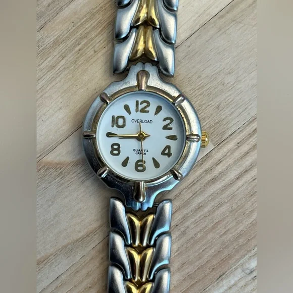 Overload Ladies Watch Two Tone Stainless Weave Bracelet White Dial - Picture 1 of 9
